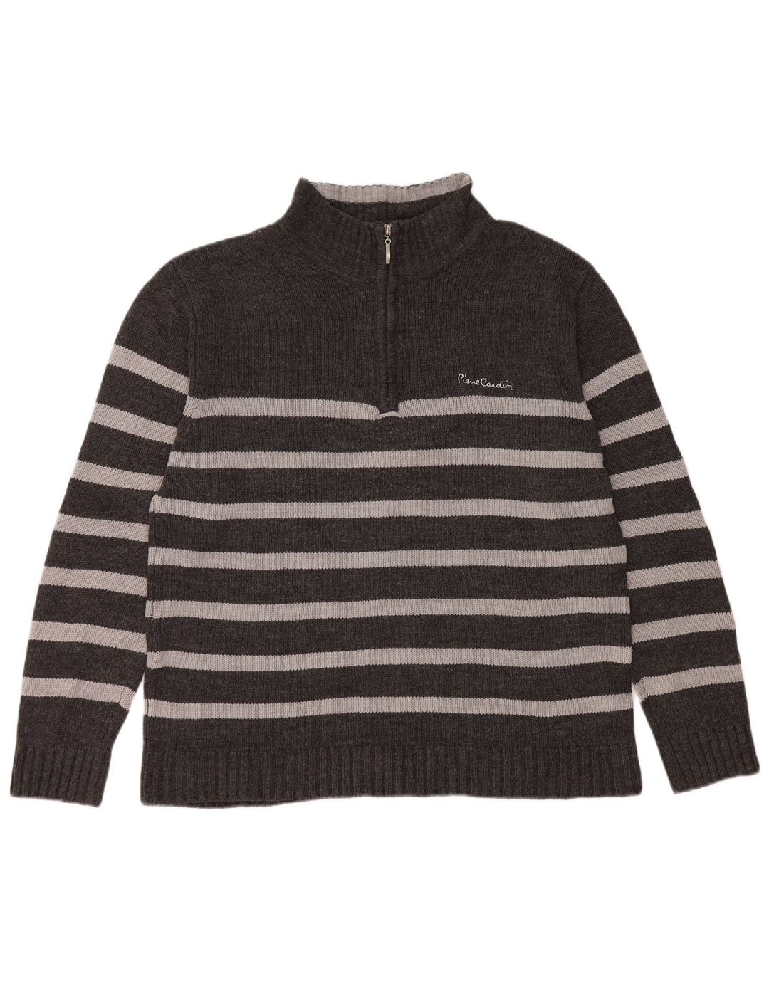 PIERRE CARDIN Herre Zip Neck trøje Sweater Stor Grå Stribet Akryl