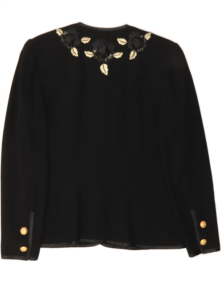 RENZO Womens Open Blazer Jacket IT 40 Small Black Floral Wool Vintage Renzo and Second-Hand Renzo from Messina Hembry 