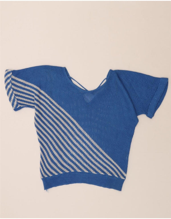 VINTAGE Dame Se Through Boat Neck Jumper Sweater UK 14 Large Blue