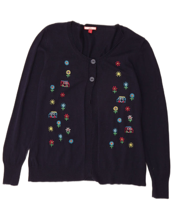 Joe Browns Dame grafisk cardigan sweater UK 12 Medium Navy Blue Floral