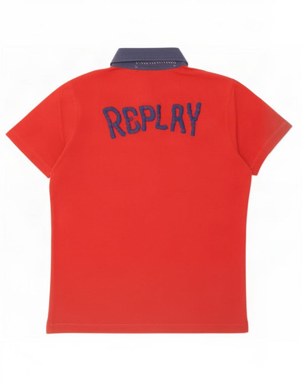 Replay Herre Grafisk Rugby Polo Shirt Medium Rød Bomuld