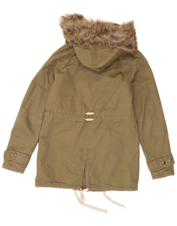 Animal Dame Hooded Parka Jacket UK 6 XS Khaki Cotton