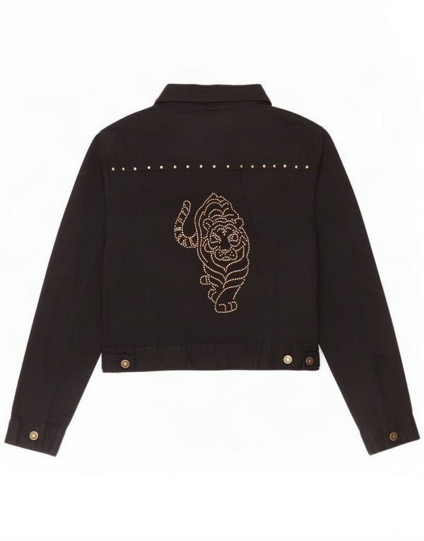 John F Gee Dame denimjakke UK 12 Medium Black Animal Print Bomuld