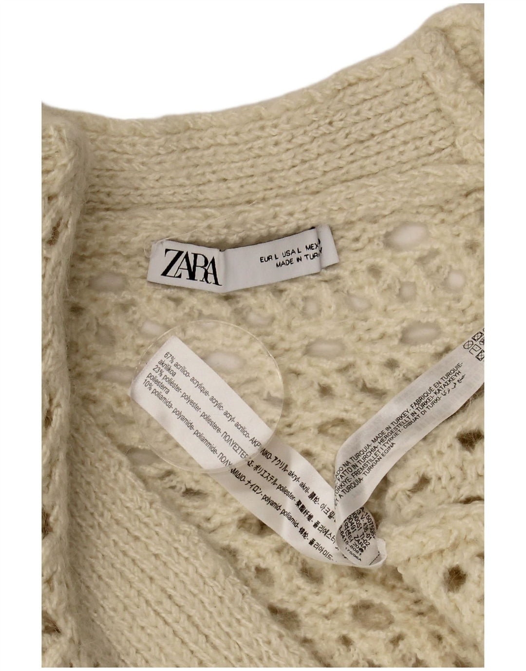 Zara Dame Oversized Cardigan Sweater UK 16 Stor Beige Akryl