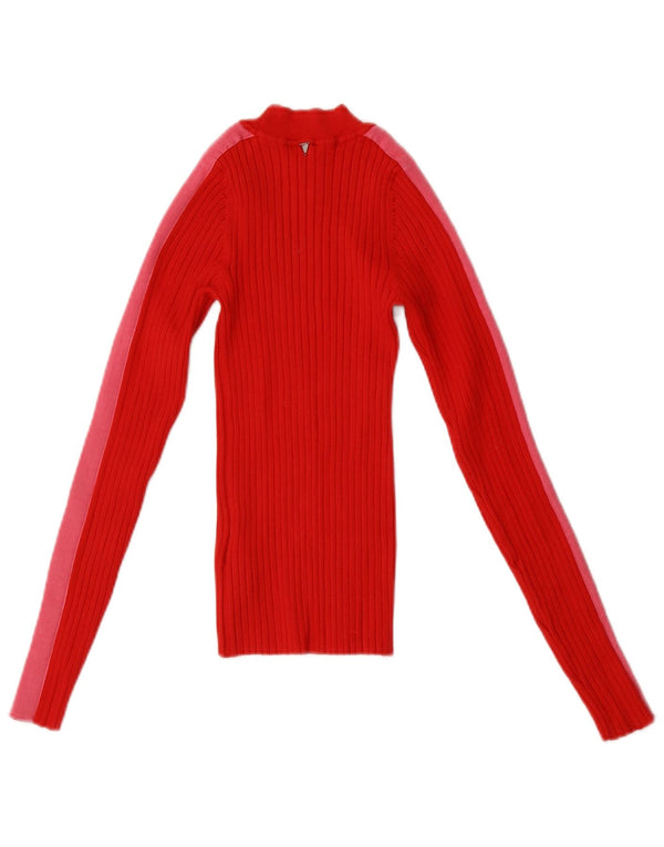 Guess Womens Crop Top Langærmet UK 4 XS Rød Colourblock Viscose