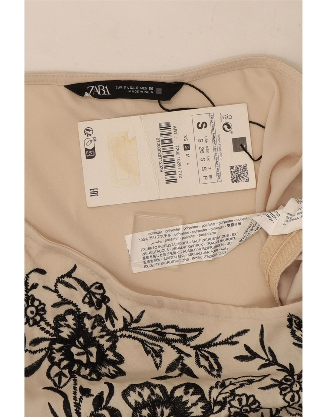 Zara Womens Crop One Shoulder Top UK 10 Small Off White Floral Polyester