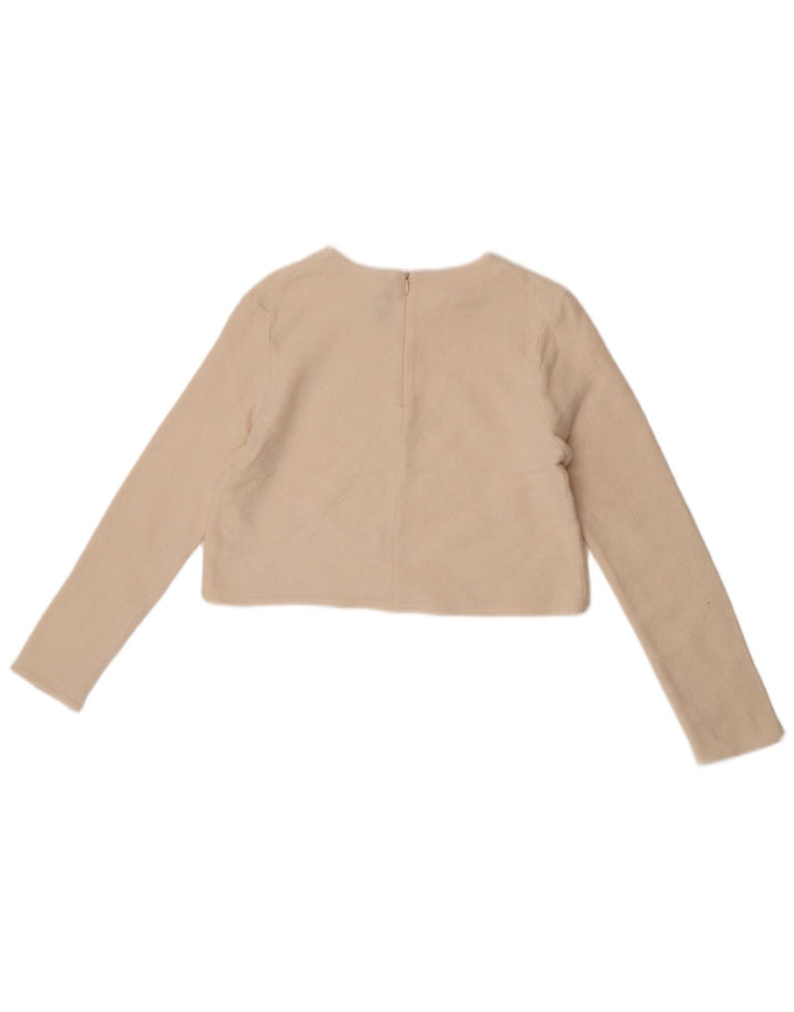 Zara Womens Crop Crew Neck Jumper Sweater UK 12 Medium Off White Uld
