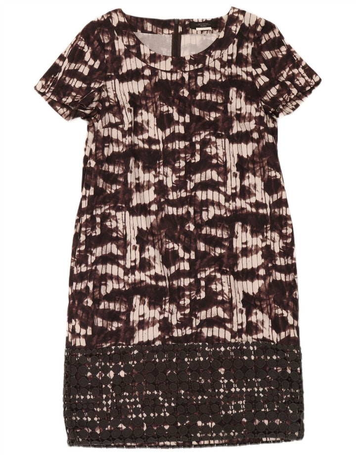 Max Mara Kvinder Abstrakt Mønster Skift Kjole UK 12 Medium Burgundy