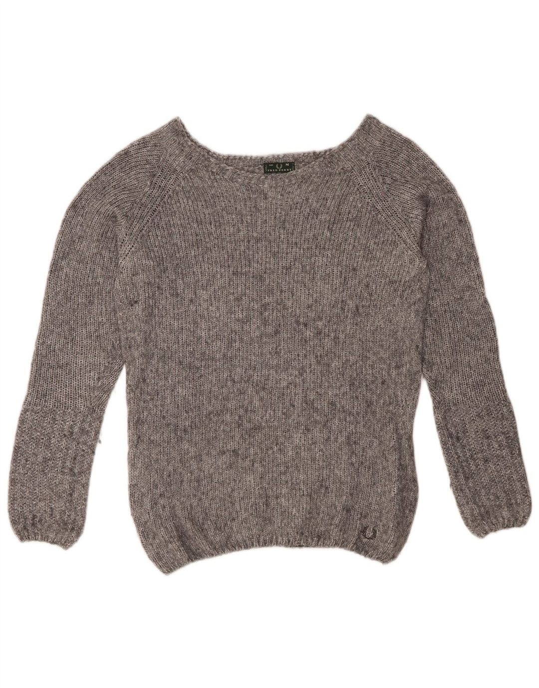 FRED PERRY Dame Boat Neck Sweater UK 14 Medium Grey Flecked