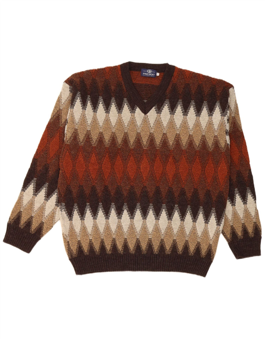 Vintage drenge sweater med rund hals 13-14 år brun Argyle/diamant