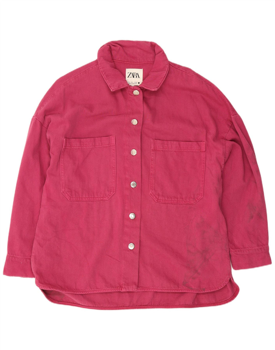 Zara Dame Denim Shirt UK 16 Large Pink Bomuld