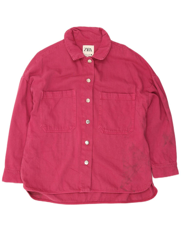 Zara Dame Denim Shirt UK 16 Large Pink Bomuld