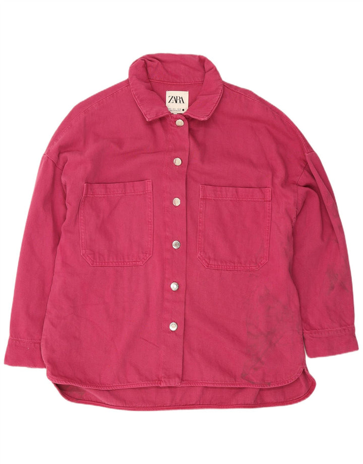 Zara Dame Denim Shirt UK 16 Large Pink Bomuld