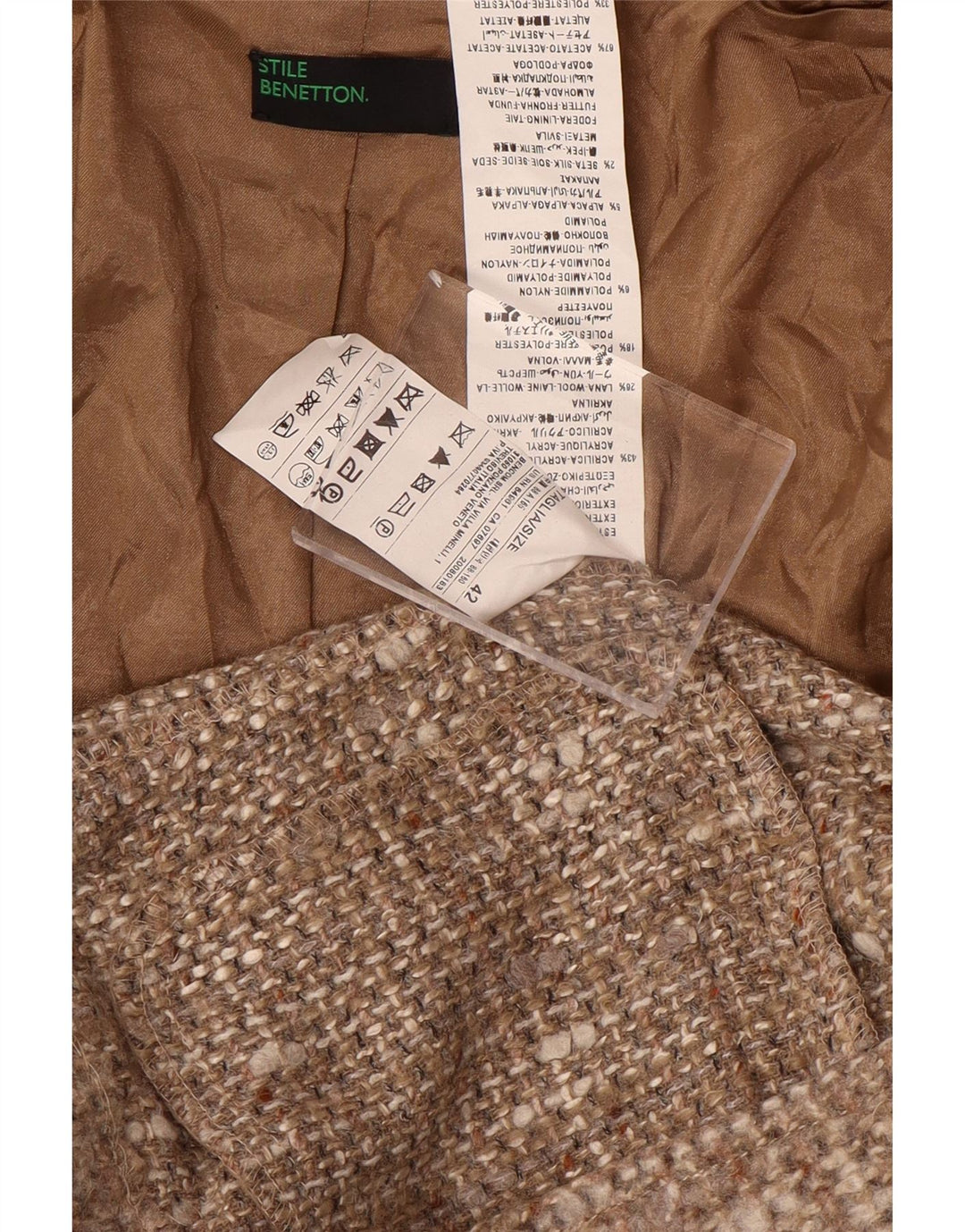 Benetton Dame 3-knaps blazerjakke IT 42 Medium Brun Flecked Acryl