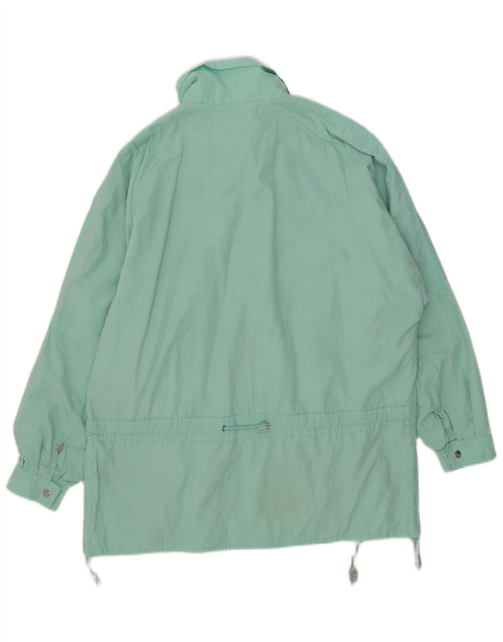 Vintage Kvinders Grafisk Windbreaker Jacket UK 16 Stor turkis polyester