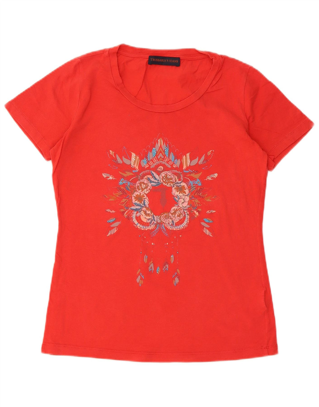 Trussardi Dame Grafisk T-Shirt Top UK 10 Lille Rød
