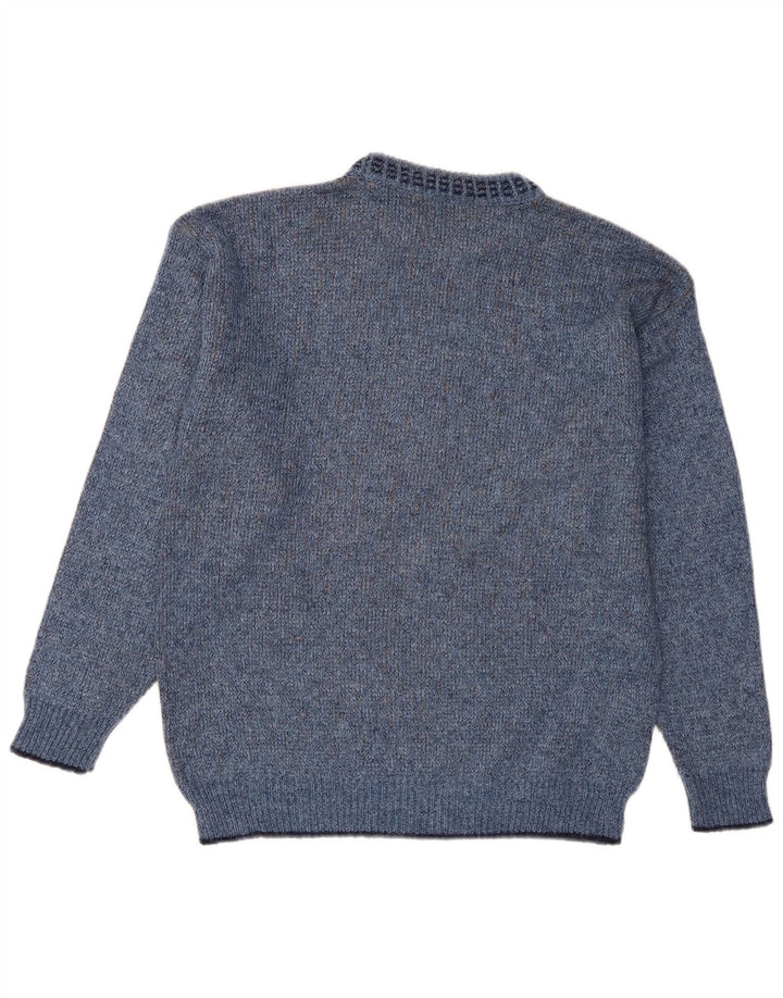 St Michael Herre Crew Neck Jumper Sweater lille blå geometrisk akryl