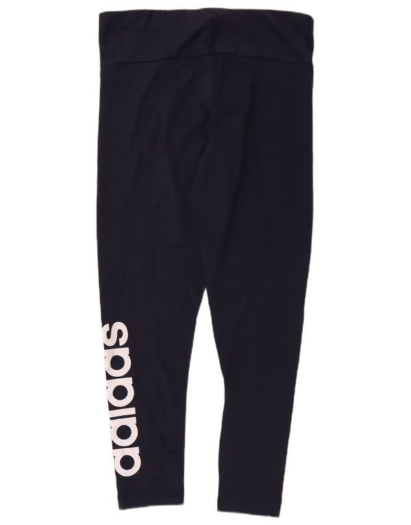 Adidas Womens Tight Fit Graphic Leggings UK 16/18 Large Navy Blue Cotton