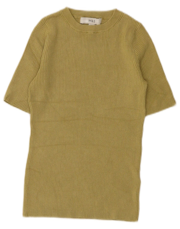 Marks & Spencer Dame Crop Crew Neck Jumper Sweater UK 6 XS Khaki