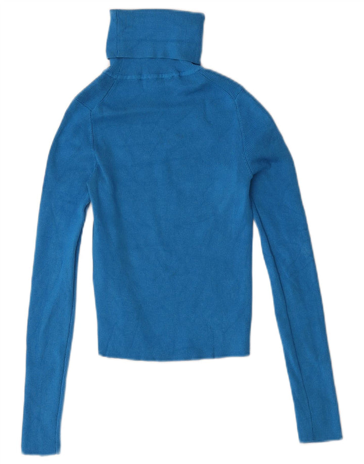 Zara Womens Crop Roll Neck Top Langærmet UK 8 Small Blue Viscose
