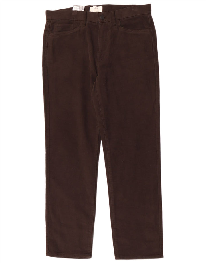 Marks & Spencer Herre Lige Regular Fit Casual Bukser W34 L31 Brun