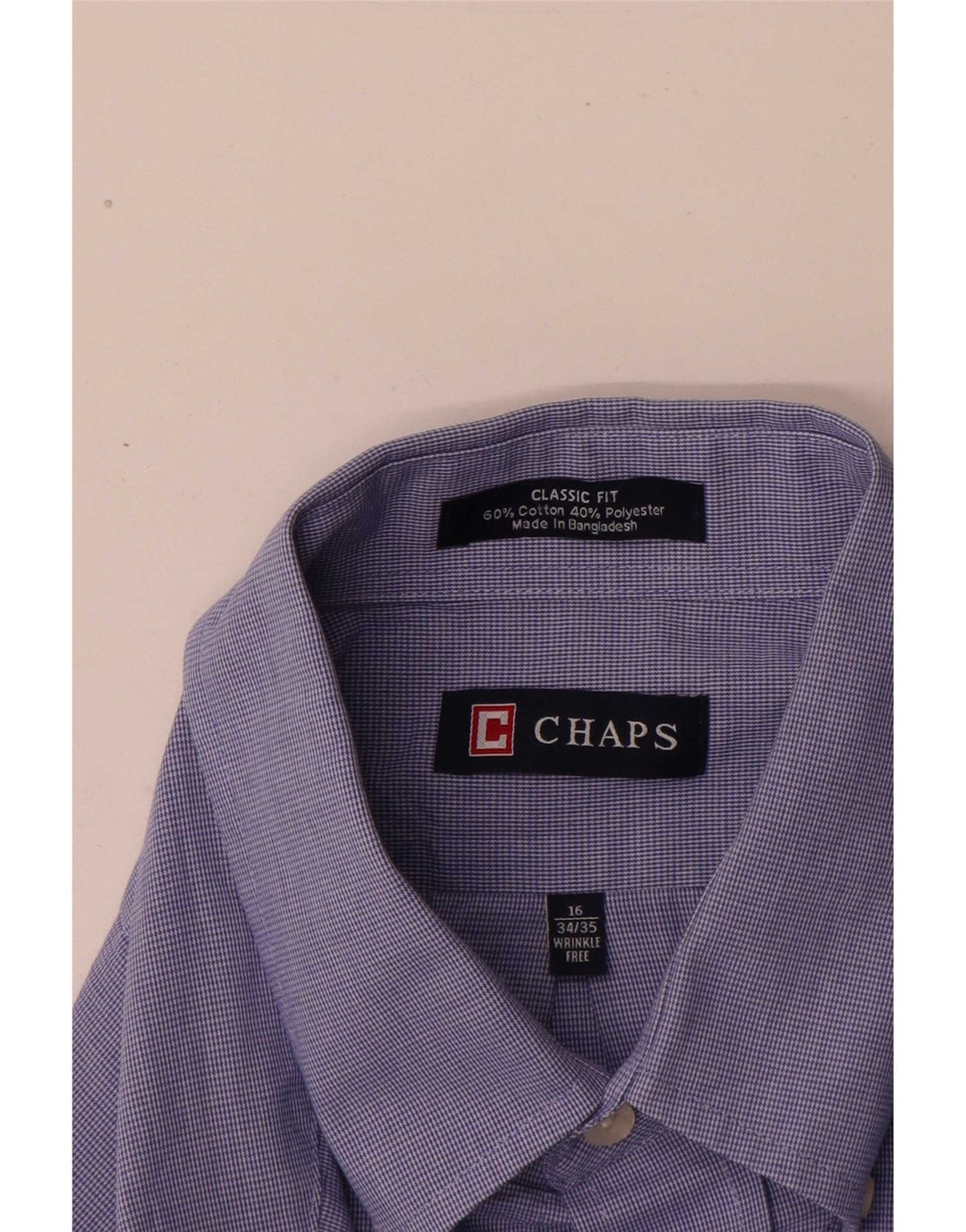 Chaps Herre Classic Fit skjorte str. 16 Large Blue Houndstooth Cotton