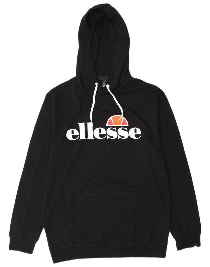 Ellesse Herre Grafisk Hoodie Jumper Medium Sort Bomuld