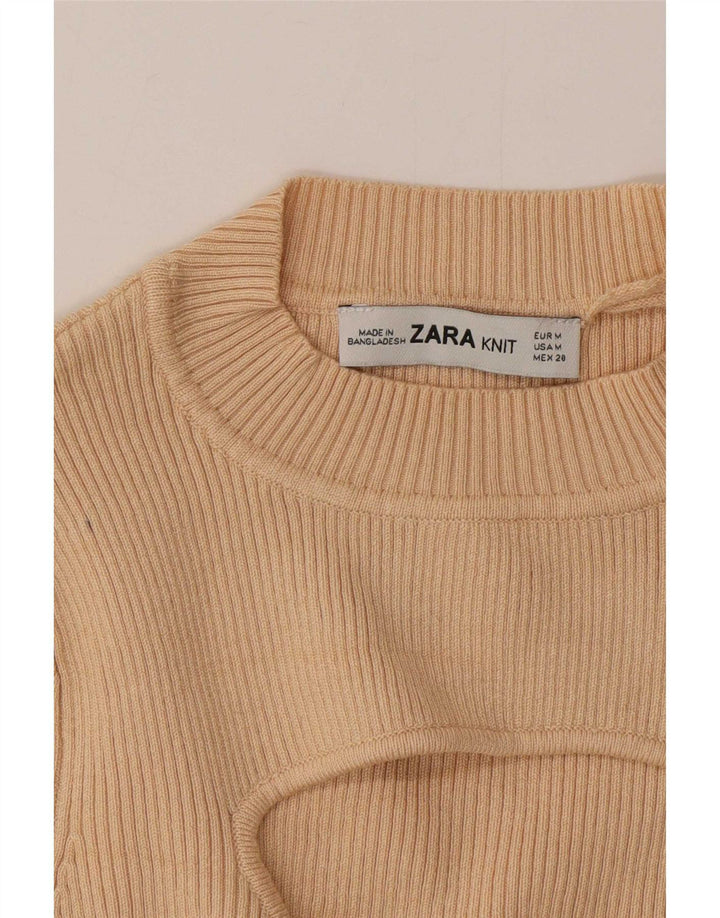 Zara Womens Crop Top 3/4 ærme UK 12 Medium Beige
