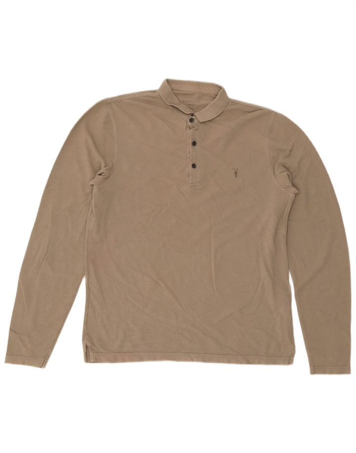 All Saints Langærmet Polo Shirt til mænd Medium Beige Bomuld