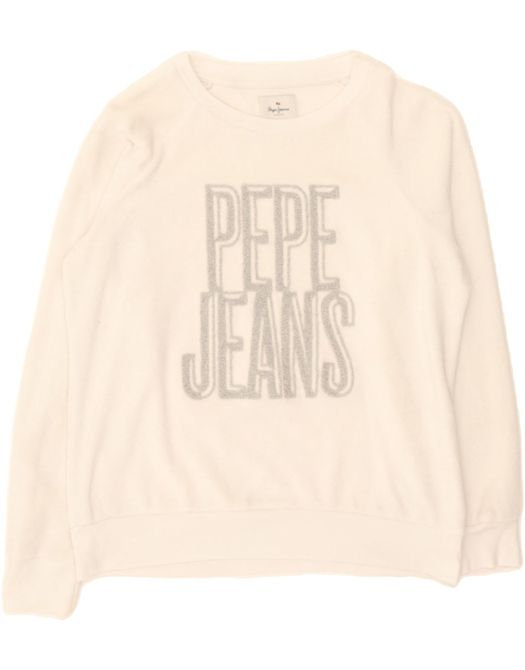 PEPE JEANS Womens Graphic Sweatshirt Jumper UK 10 Small White Cotton Vintage PEPE Jeans and Second-Hand PEPE Jeans from Messina Hembry 