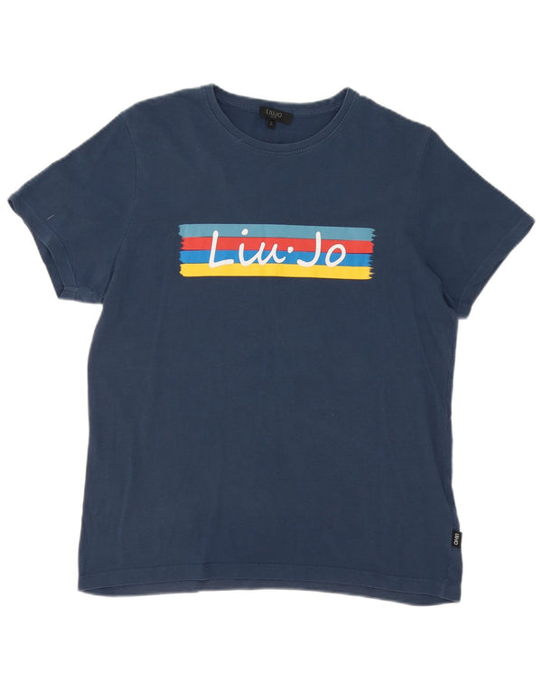 Liu Jo Grafisk T-shirt top til kvinder UK 10 Lille marineblå bomuld
