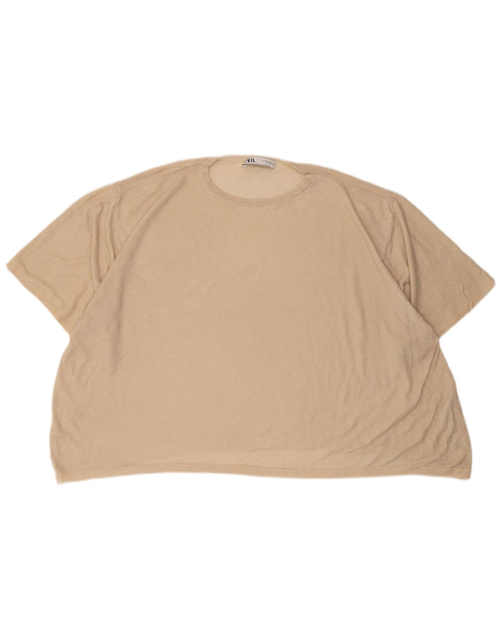 Zara Dame Oversized T-Shirt Top UK 14 Medium Beige Viscose