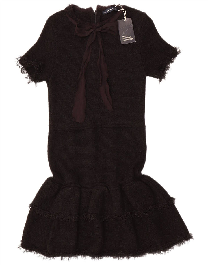 Zara Dame Front Tie Havfruekjole UK 12 Medium Black Viscose