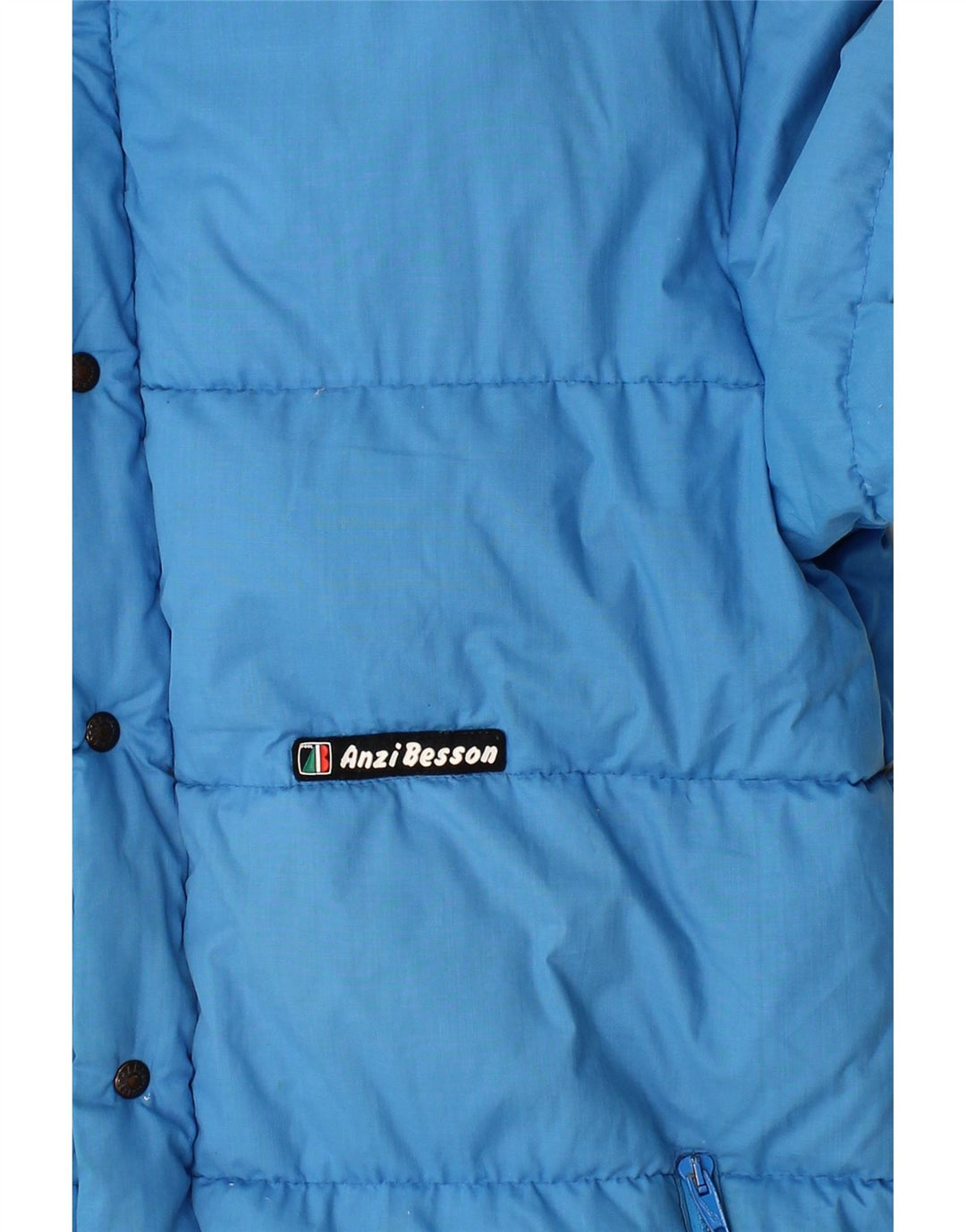 ANZI BESSON Mens Hooded Padded Jacket UK 38 Medium Blue Vintage Anzi Besson and Second-Hand Anzi Besson from Messina Hembry 