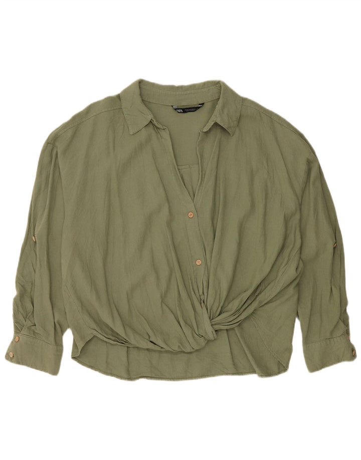 Zara Dame Overshirt Shirt UK 14 Medium Green Linen