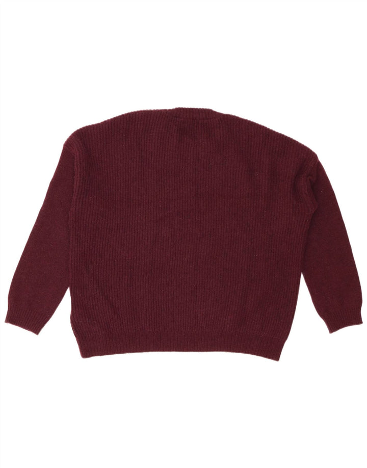 KAPPA Dame Oversized Crew Neck Jumper Sweater UK 16 Large Maroon Wool