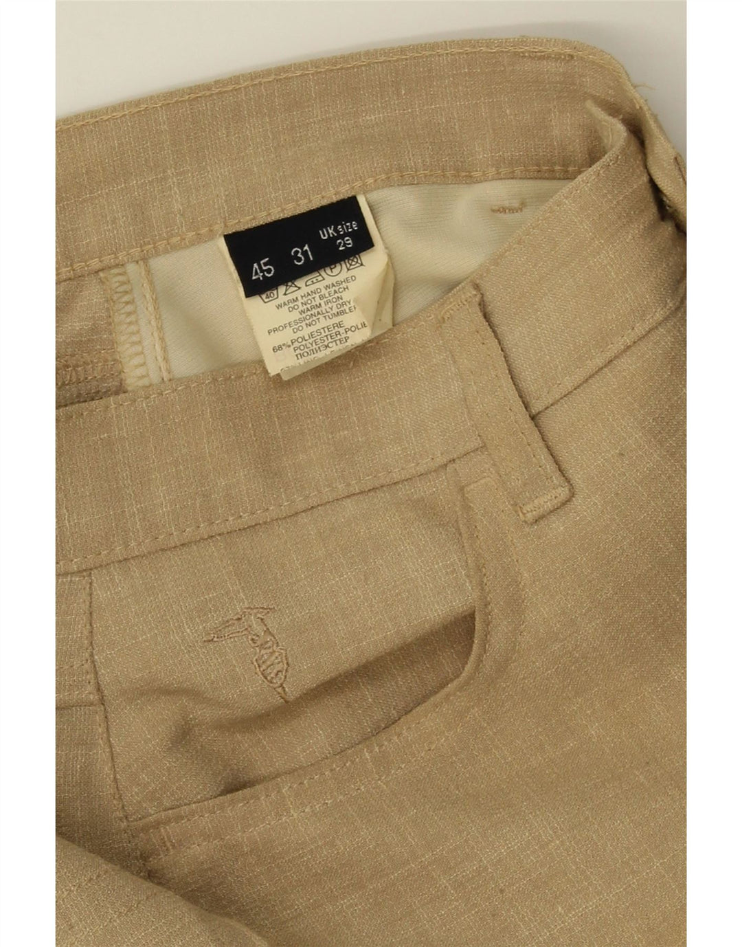 TRUSSARDI Womens Slim Casual Trousers W29 L26  Beige Check Polyester Vintage Trussardi and Second-Hand Trussardi from Messina Hembry 