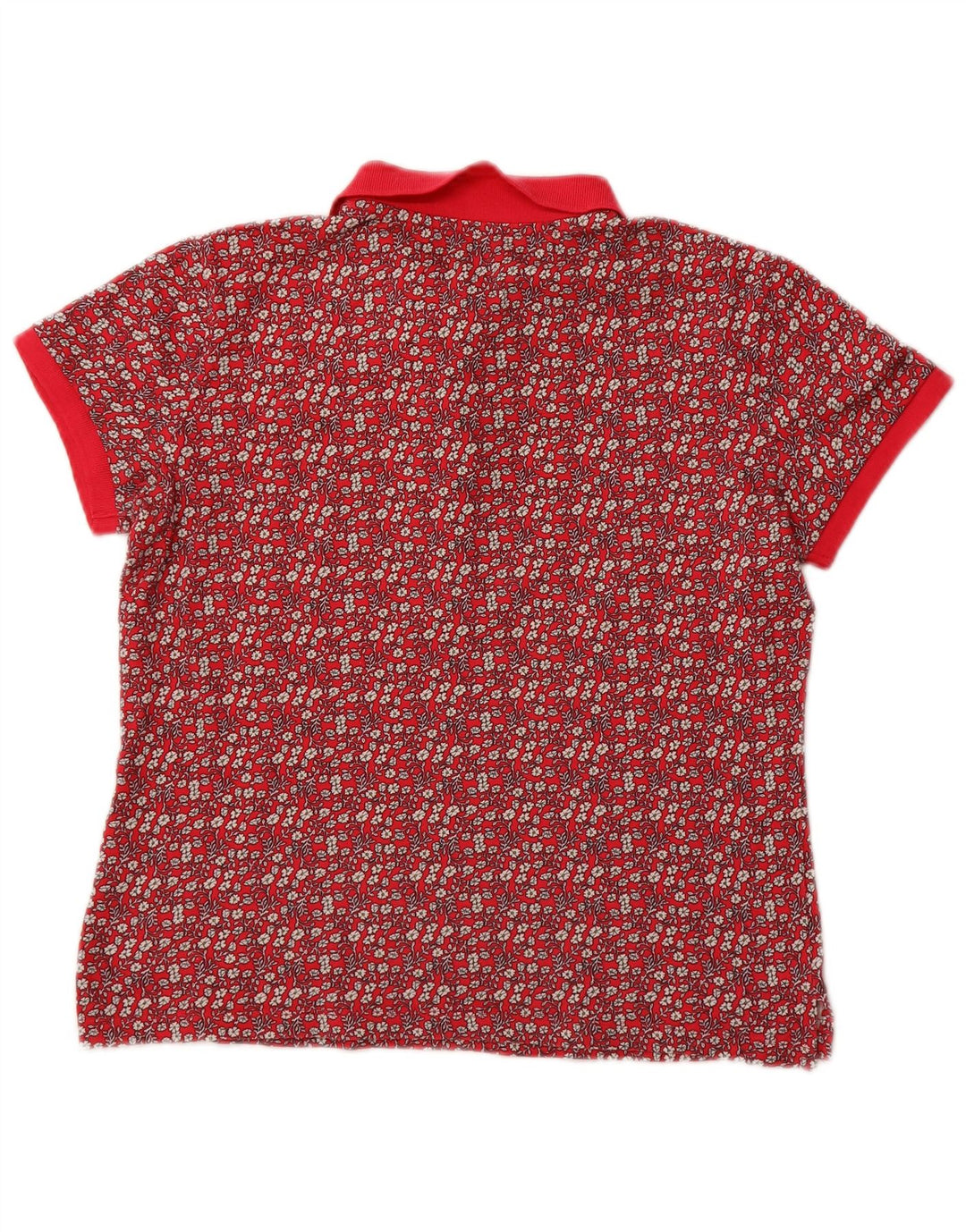 Benetton Dame Polo Shirt UK 14 Medium Pink Floral Bomuld