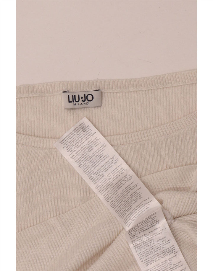 LIU JO Womens Crop Oversized Top Langærmet UK 14 Medium White Bomuld