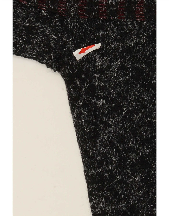 Vintage Mens Crew Neck Jumper Sweater Large Black Patchwork Wool