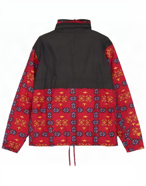Vintage Herre Loose Fit Hætte Anorak regnjakke UK 38 Medium Rød Geometrisk