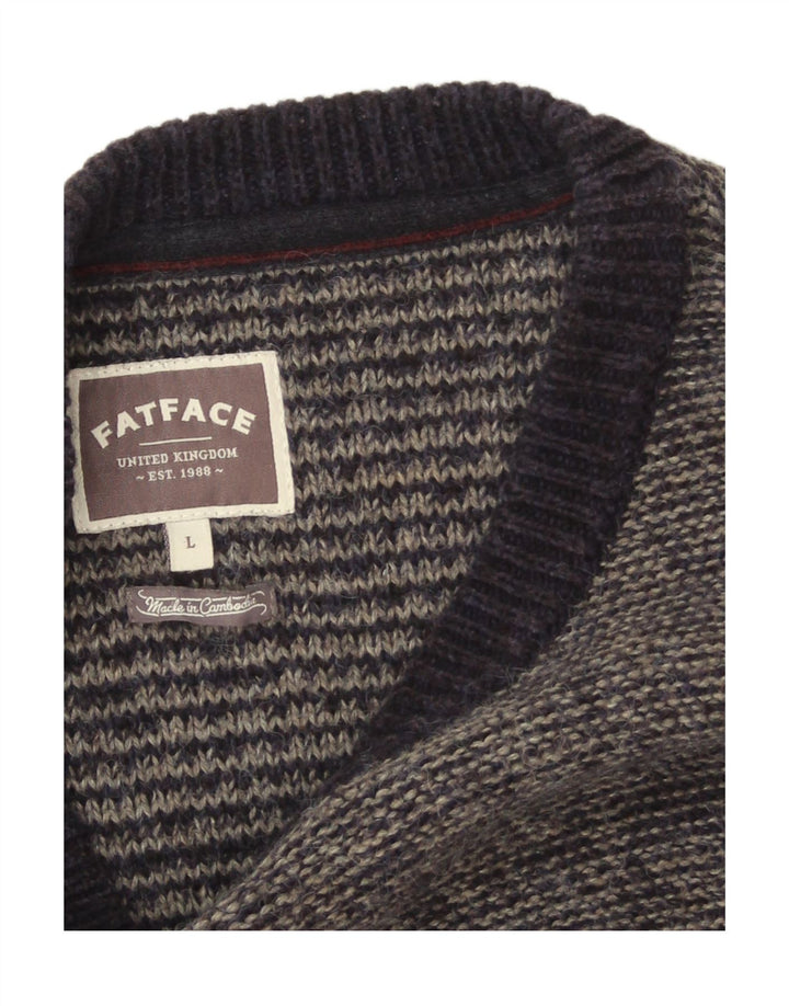 Fat Face Herre Boat Neck Jumper Sweater Stor Grå Bomuld
