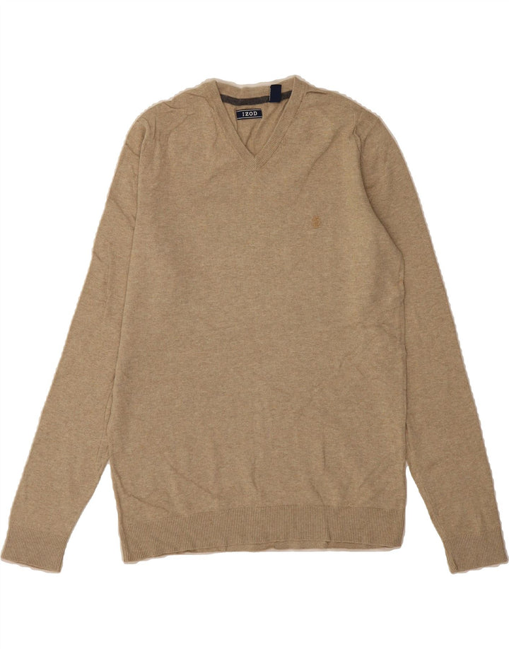 IZOD Mens V-Neck Jumper Sweater Medium Beige Cotton Vintage Izod and Second-Hand Izod from Messina Hembry 
