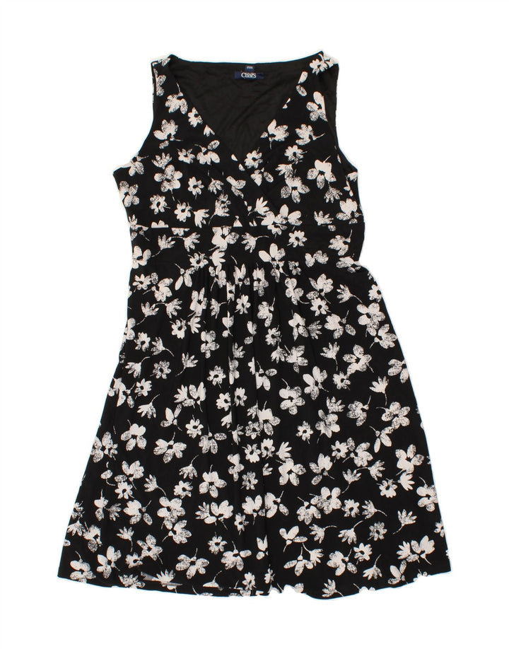CHAPS Womens Sleeveless A-Line Dress UK 14 Large Black Floral Polyester Vintage Chaps and Second-Hand Chaps from Messina Hembry 