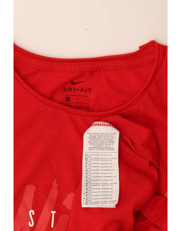 Nike Dame Dri Fit Crop Oversized grafisk T-shirt Top UK 14 Medium Rød