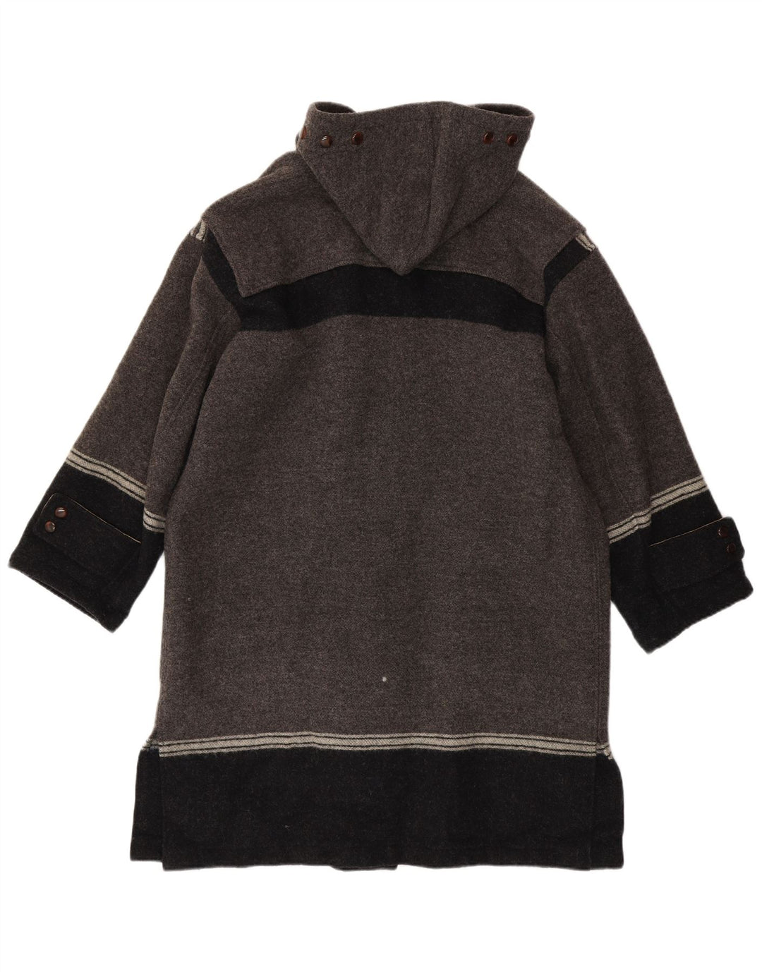 Vintage Herre Hooded Duffel Coat IT 42 XL Grå Colourblock Virgin Wool