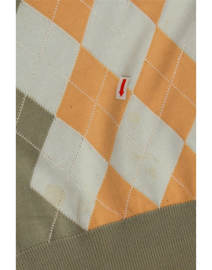 PRINGLE Dame V-hals sweater UK 14 Medium Khaki Argyle/Diamond