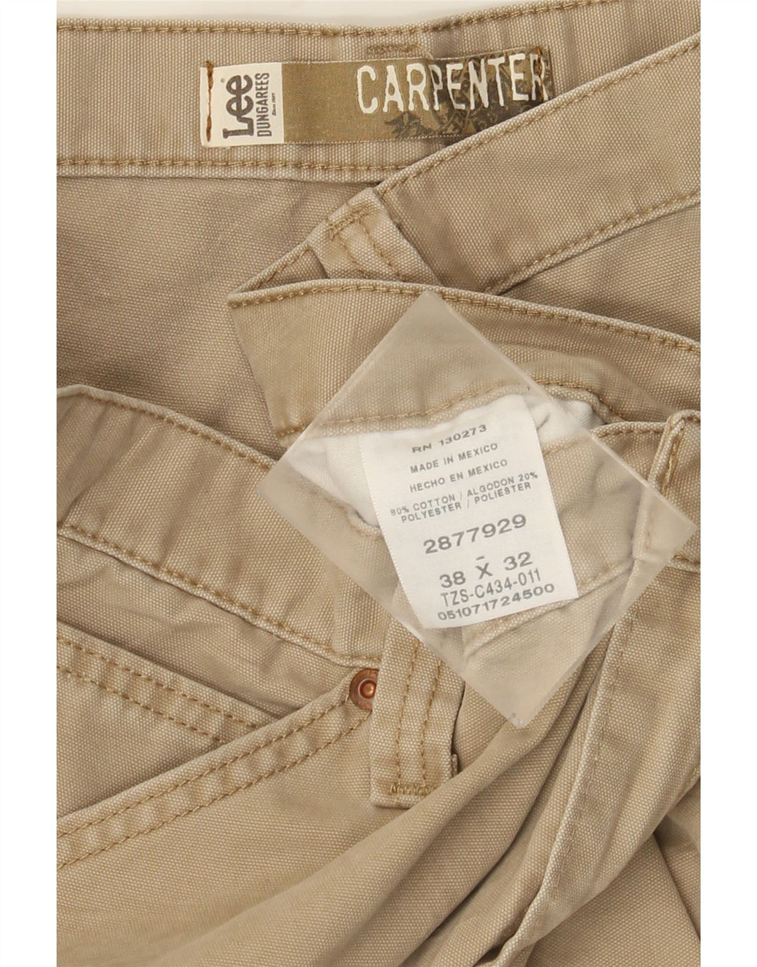 LEE Mens Carpenter Straight Cargo Bukser W38 L32 Beige Bomuld