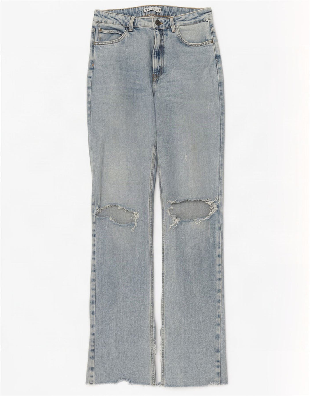 Zara Dame Distressed Bootcut Jeans EU 40 Medium W30 L34 Blå