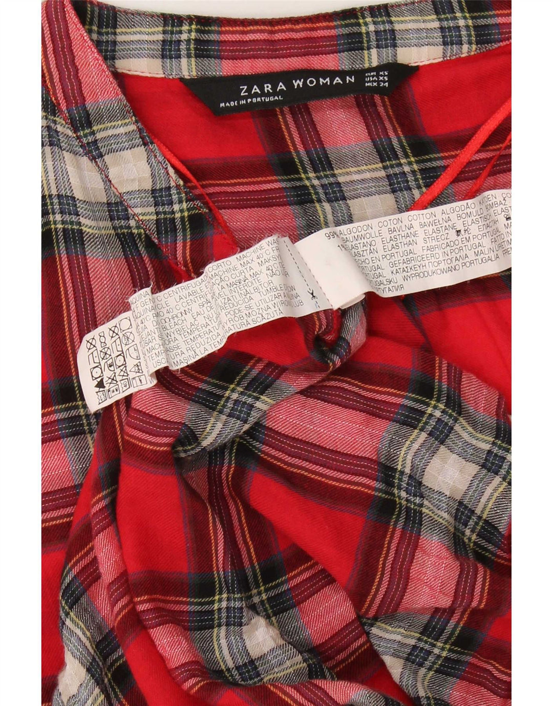 Zara Dame Pullover Shirt UK 6 XS rød ternet bomuld